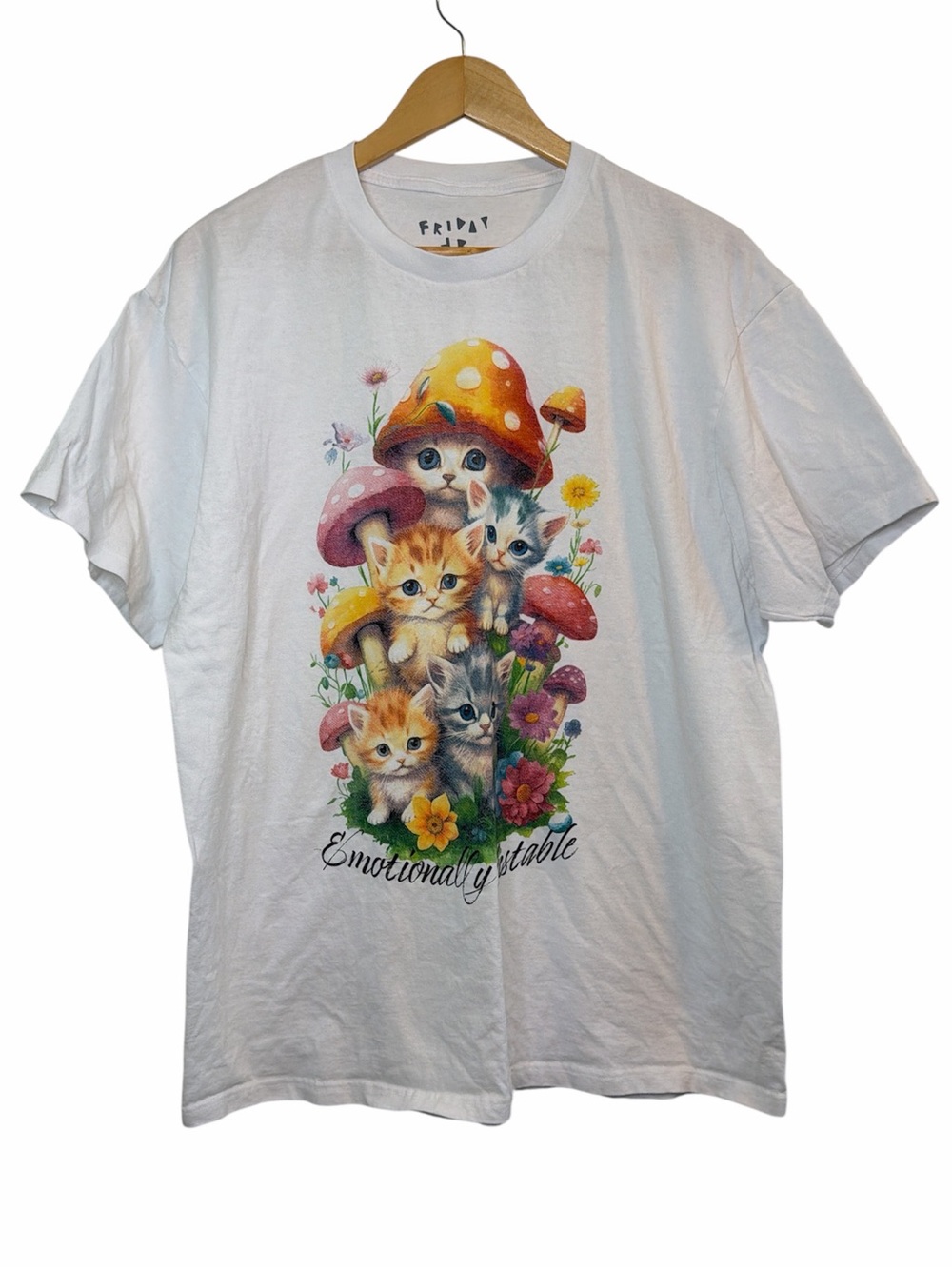 Friday Jr Emotionally Unstable Cat Mushroom Graphic Tee XL